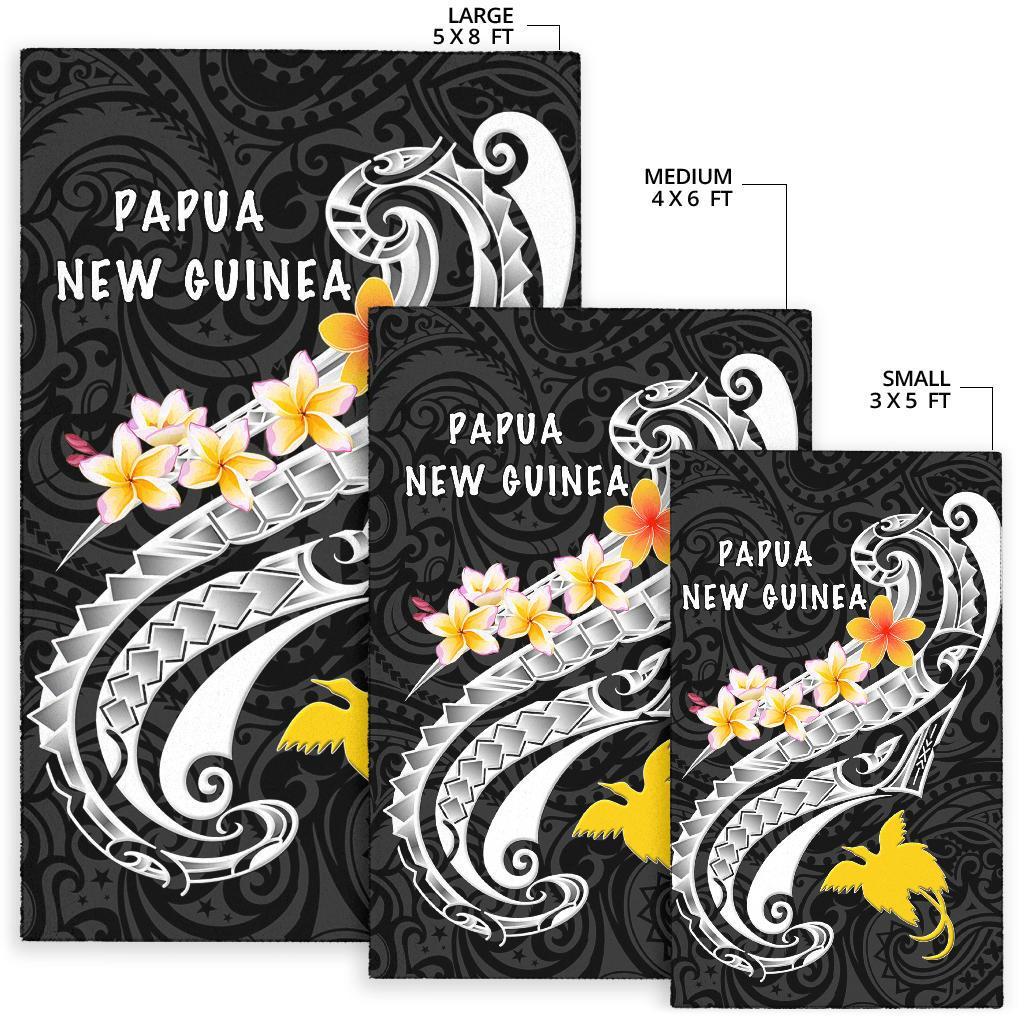 Papua New Guinea Area Rug - PNG Seal Polynesian Patterns Plumeria (Black) - Polynesian Pride