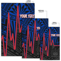 Samoa Personalised Area Rug - Samoa Seal With Polynesian Patterns In Heartbeat Style (Blue) - Polynesian Pride