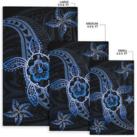 Kanaka Map Hibiscus Plumeria Turtle Art Polynesian Area Rug Blue AH - Polynesian Pride