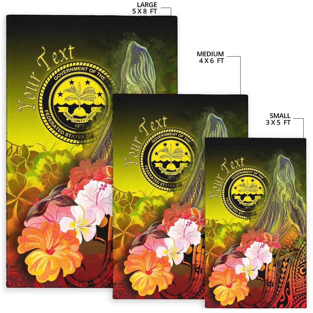 Federated States of Micronesia Custom Personalised Area Rug - Humpback Whale with Tropical Flowers (Yellow) - Polynesian Pride