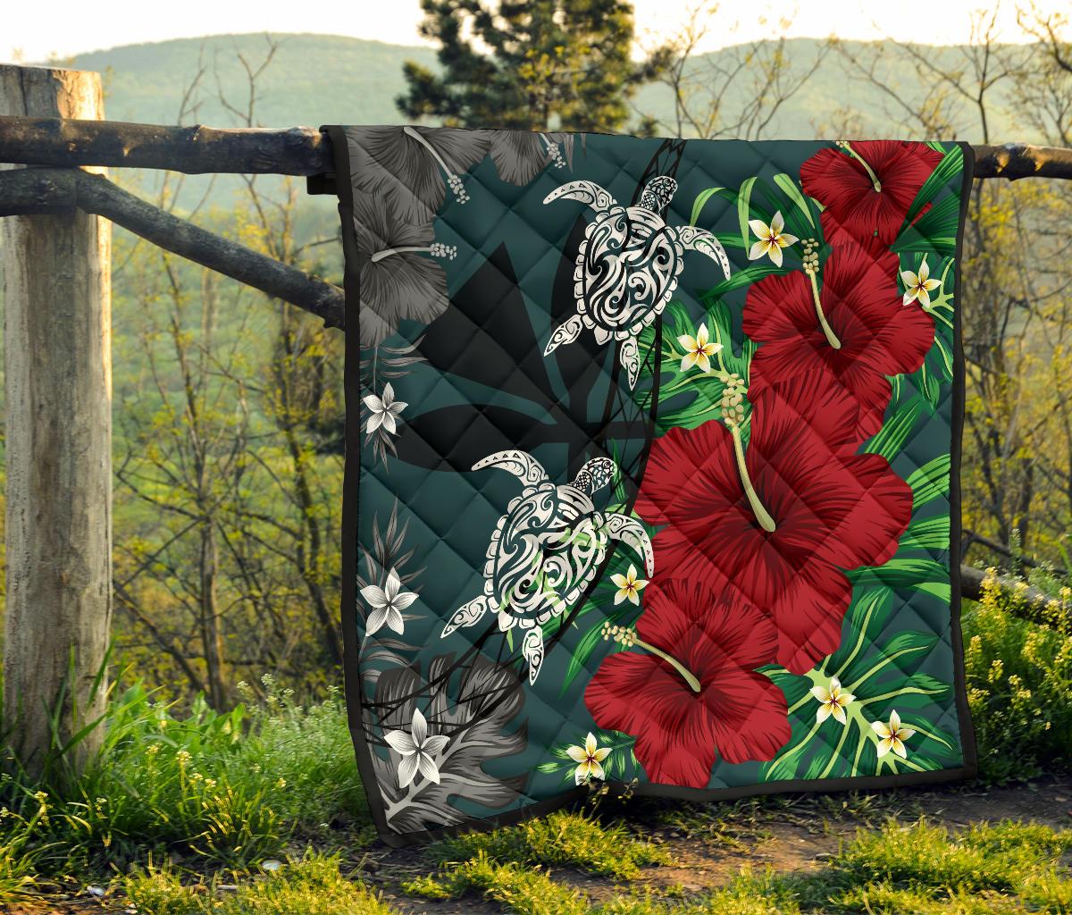 Hawaii Map Turtle Hibiscus Plumeria Polynesian - Premium Quilt AH - Polynesian Pride