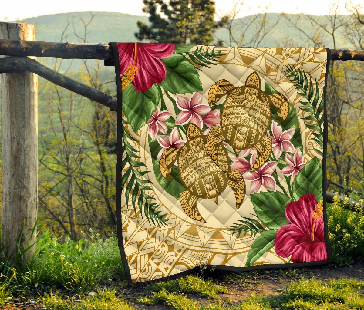 Hawaii Premium Quilt - Turtle Strong Pattern Hibiscus Plumeria AH - Polynesian Pride