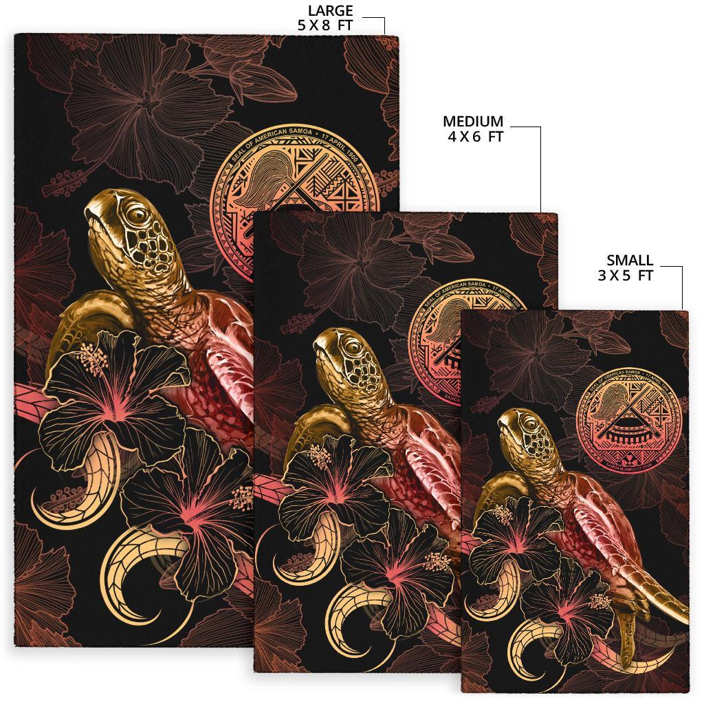 American Samoa Polynesian Area Rugs - Turtle With Blooming Hibiscus Gold - Polynesian Pride