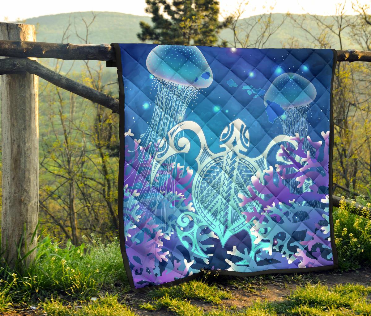 Hawaii Turtle Jellyfish Coral Galaxy Premium Quilt - Polynesian Pride