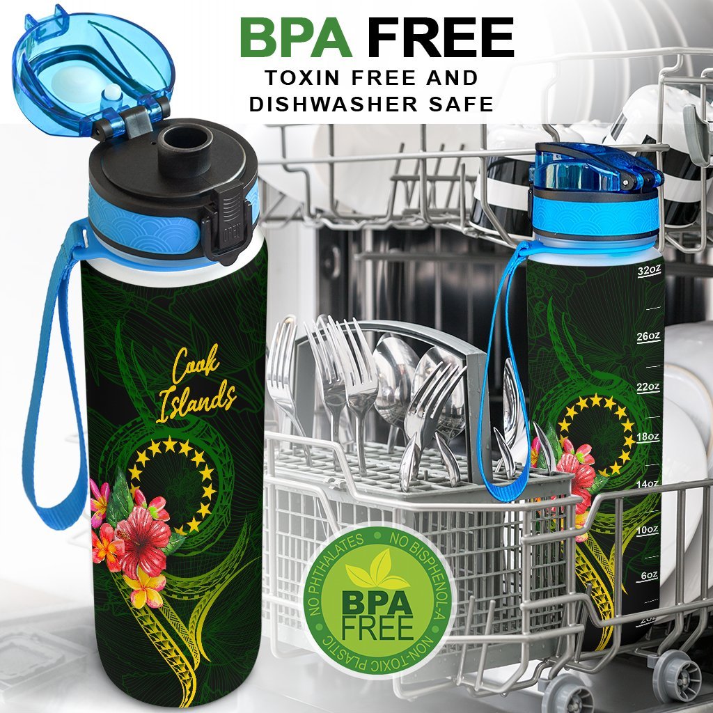 Cook Islands Polynesian Hydro Tracking Bottle - Floral With Seal Flag Color - Polynesian Pride