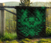 Hawaii Owl Hibiscus Plumeria Premium Quilt - Green - Polynesian Pride