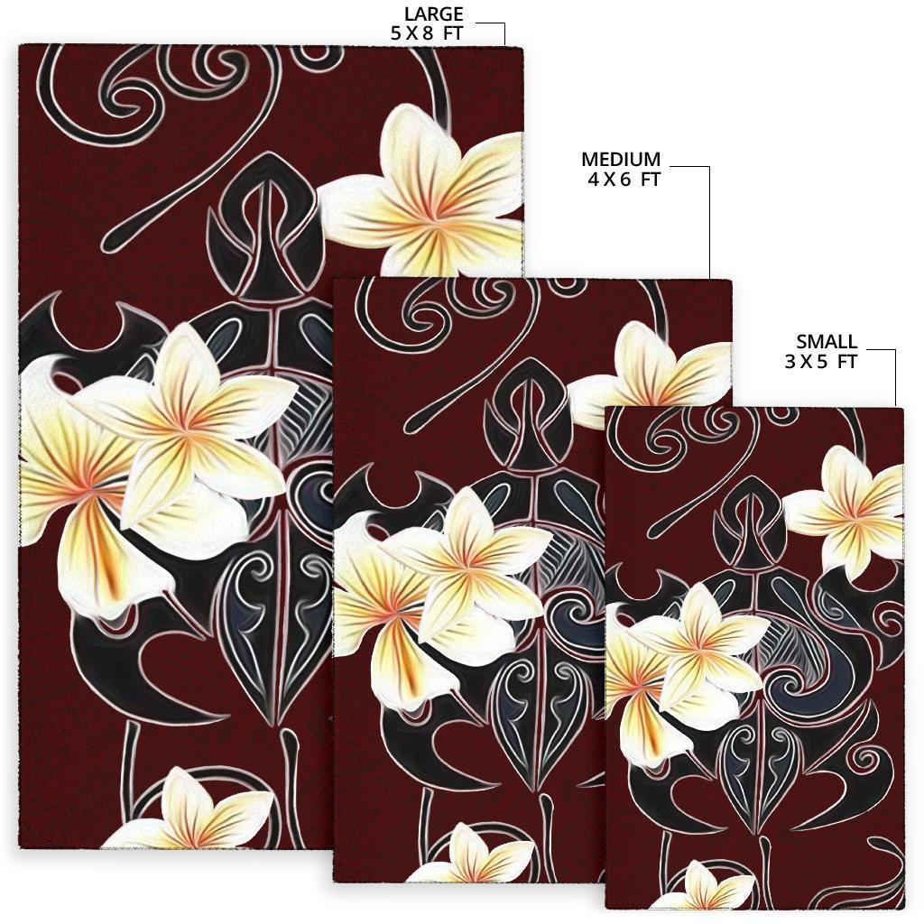 Turtle Poly Trinal Plumeria Red Area Rug AH - Polynesian Pride