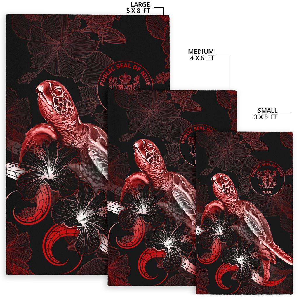 Niue Polynesian Area Rugs - Turtle With Blooming Hibiscus Red - Polynesian Pride