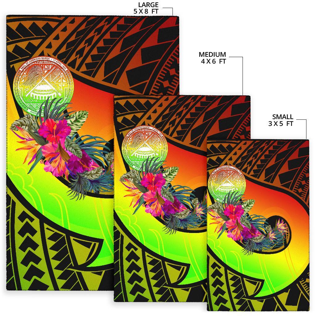 American Samoa Area Rug - Polynesian Hook And Hibiscus (Raggae) - Polynesian Pride