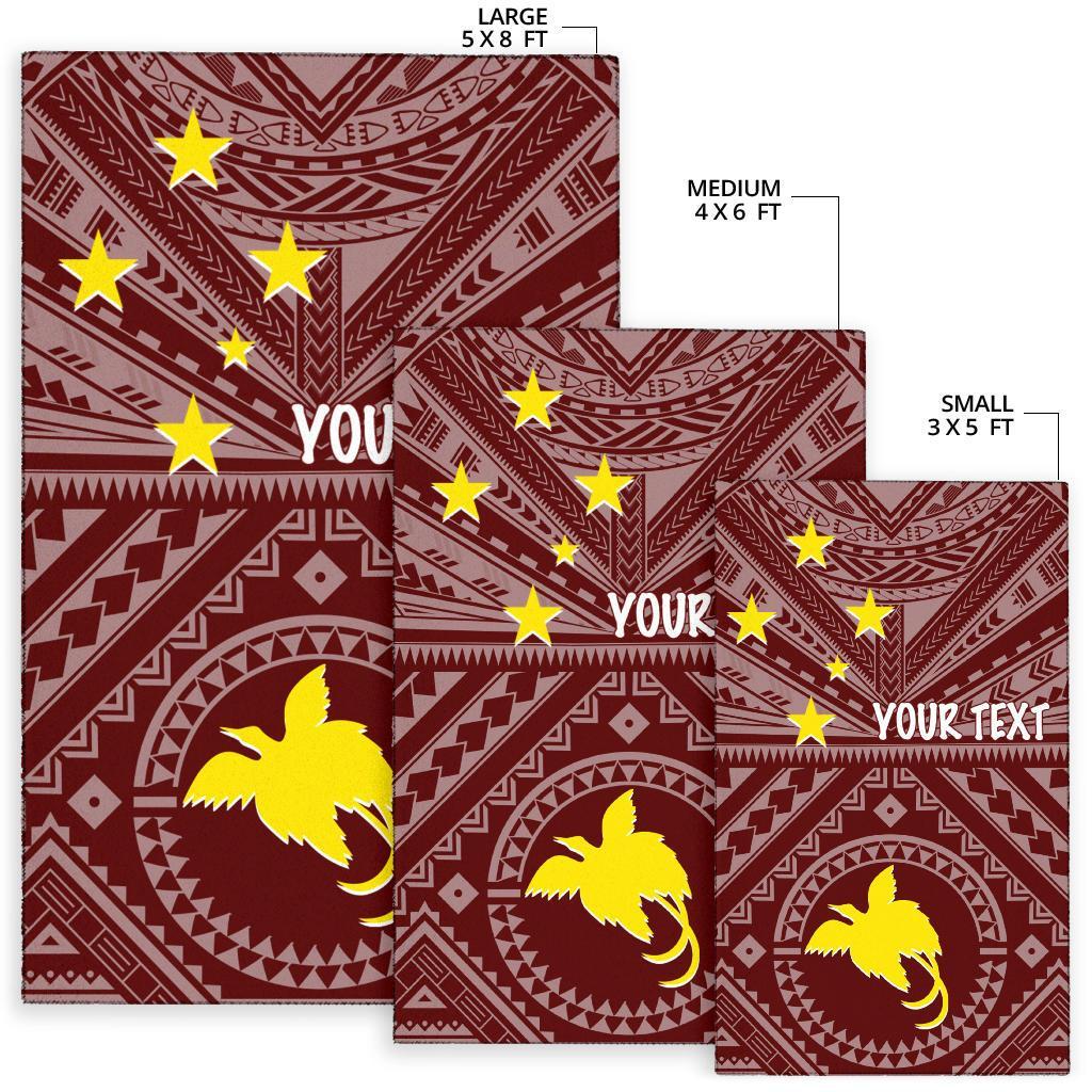 Papua New Guinea Personalised Area Rug - Flag With Polynesian Patterns (Red) - Polynesian Pride