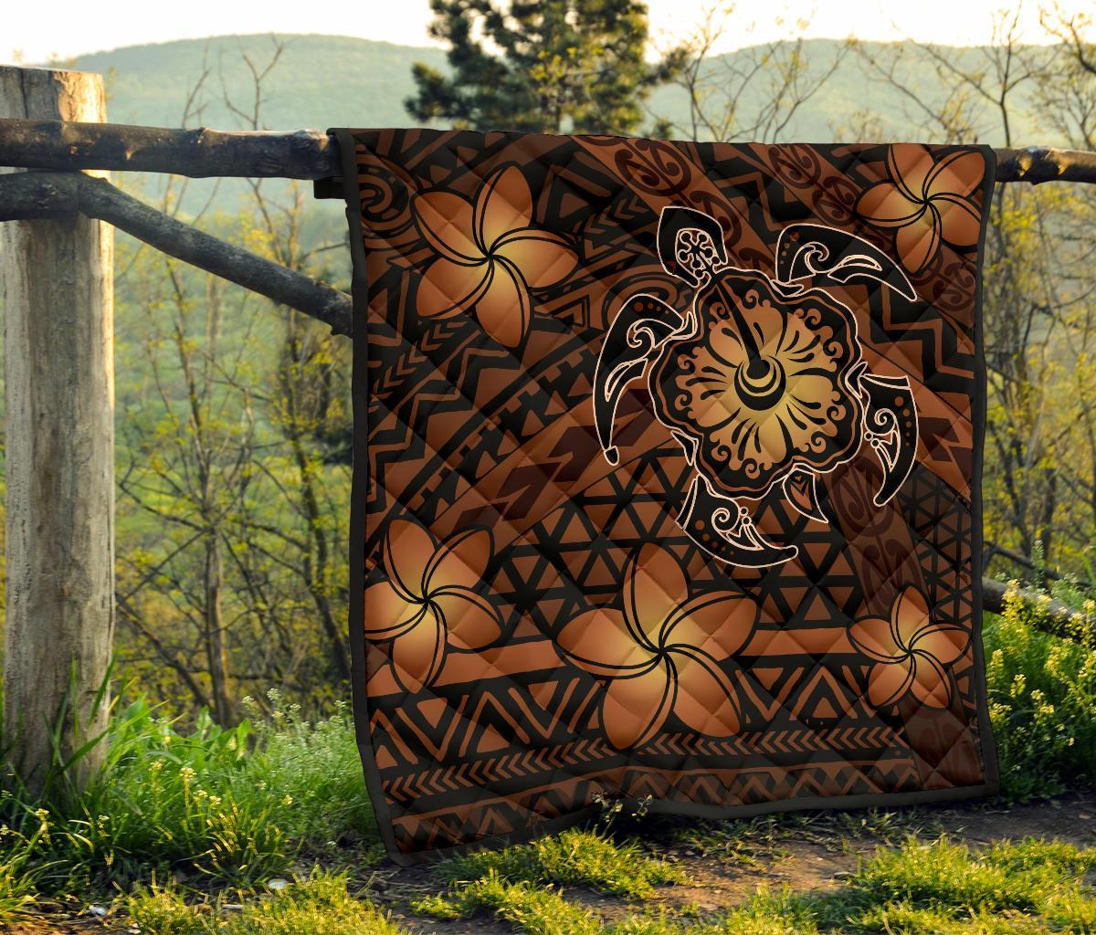 Hawaii Mix Polynesian Turtle Plumeria Premium Quilt - AH - Nick Style - Orange - Polynesian Pride