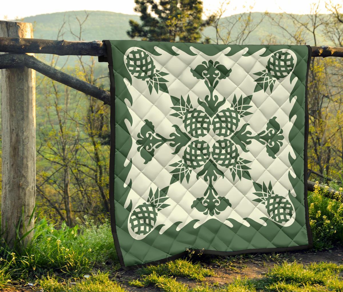 Hawaiian Pineapple Pattern Premium Quilt - Green - Argu Style - Polynesian Pride