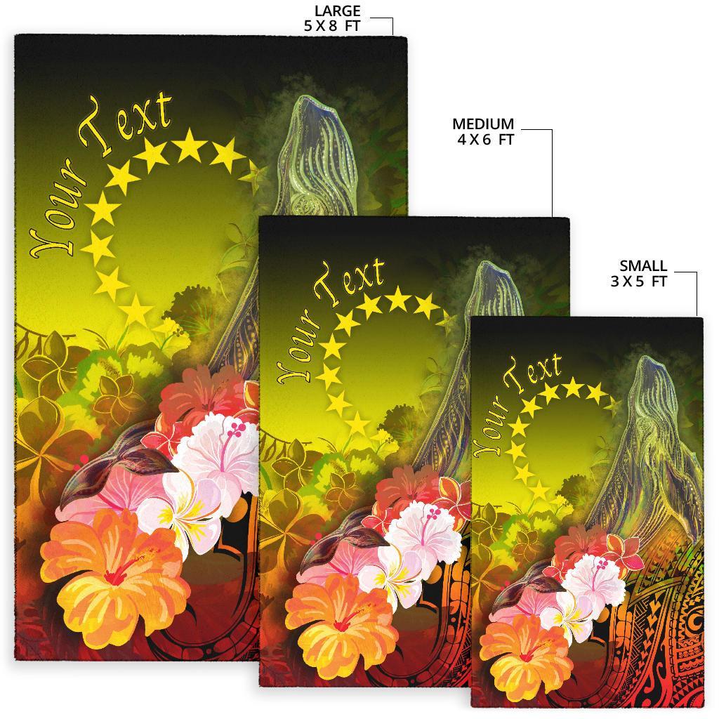 Cook Islands Custom Personalised Area Rug - Humpback Whale with Tropical Flowers (Yellow) - Polynesian Pride