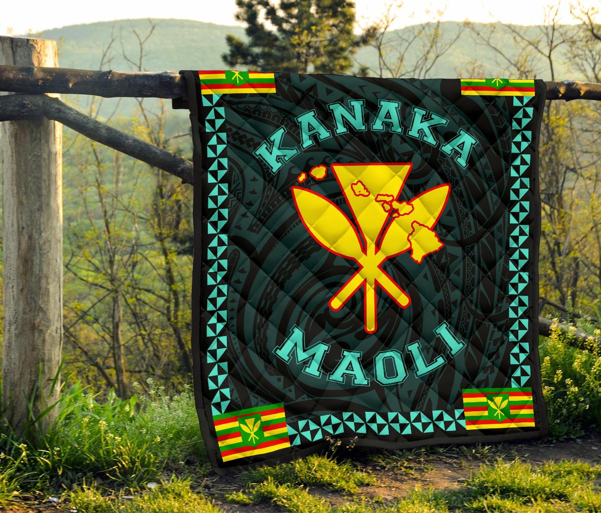 Kanaka Maoli Flag Polynesian Premium Quilt Turquoise - Love Style - Polynesian Pride