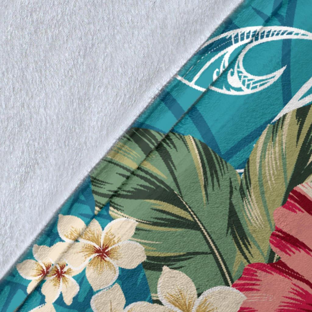 Hawaii Turtle Hibiscus Plumeria Blue Polynesian - Premium Blanket AH - Polynesian Pride