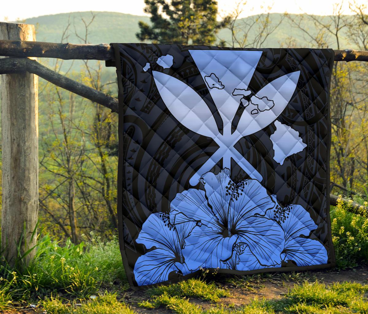Hawaiian Kanaka Premium Quilt Hibiscus Polynesian Love Blue - Polynesian Pride