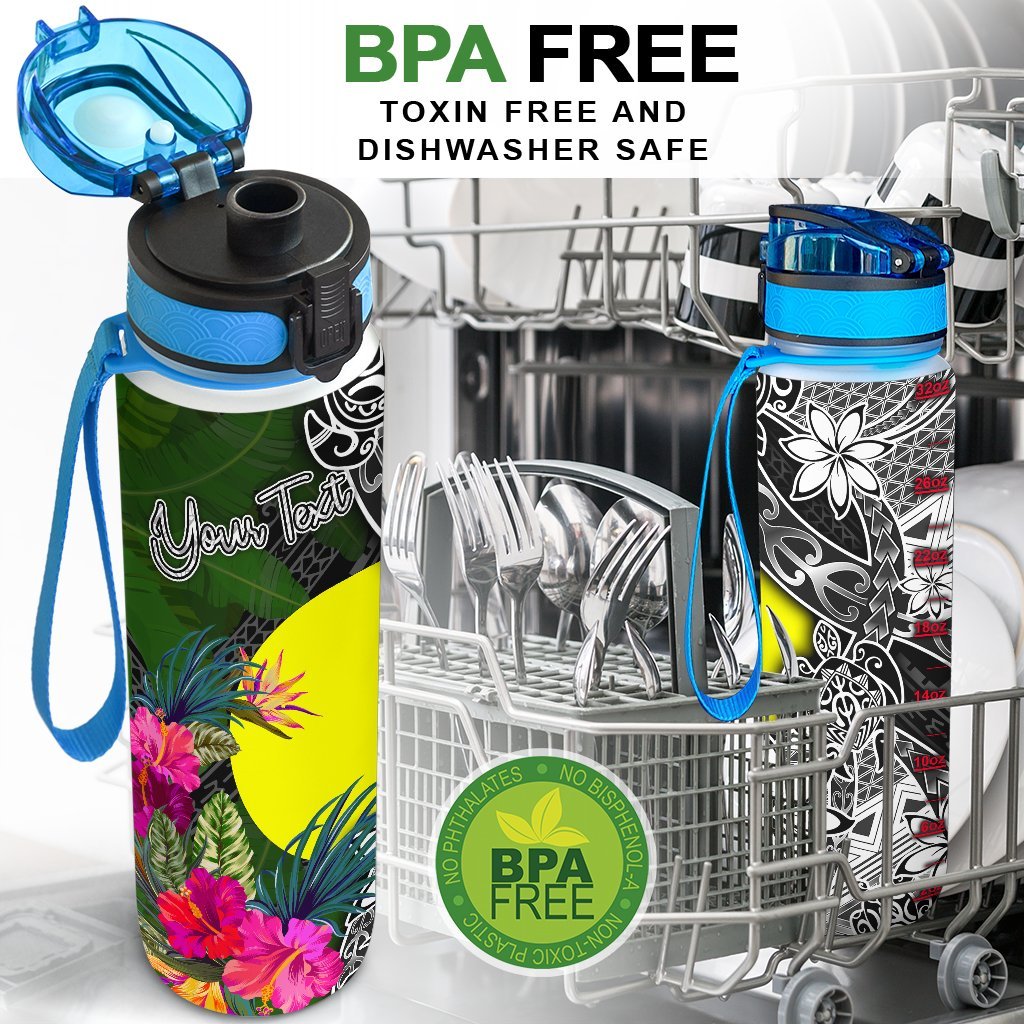 Palau Custom Personalised Hydro Tracking Bottle - Turtle Plumeria Banana Leaf - Polynesian Pride
