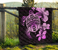 Hawaiian Kanaka Hibiscus Plumeria Mix Polynesian Turtle Premium Quilt Pink AH - Polynesian Pride