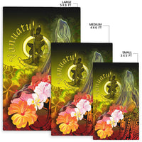 Vanuatu Area Rug - Humpback Whale with Tropical Flowers (Yellow) - Polynesian Pride