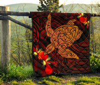 Hawaii Hibiscus Polynesian Red Big Turtle Premium Quilt - Polynesian Pride