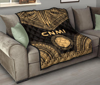 Northern Mariana Islands Premium Quilt - CNMI Seal Polynesian Chief Gold Version - Polynesian Pride