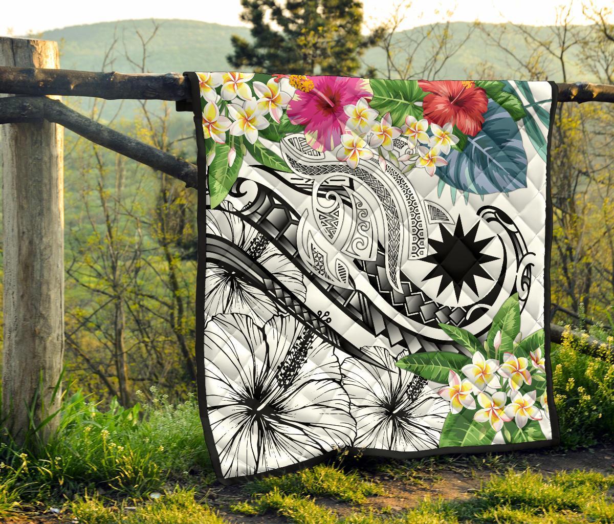 Nauru Polynesian Premium Quilt - Summer Plumeria (White) - Polynesian Pride