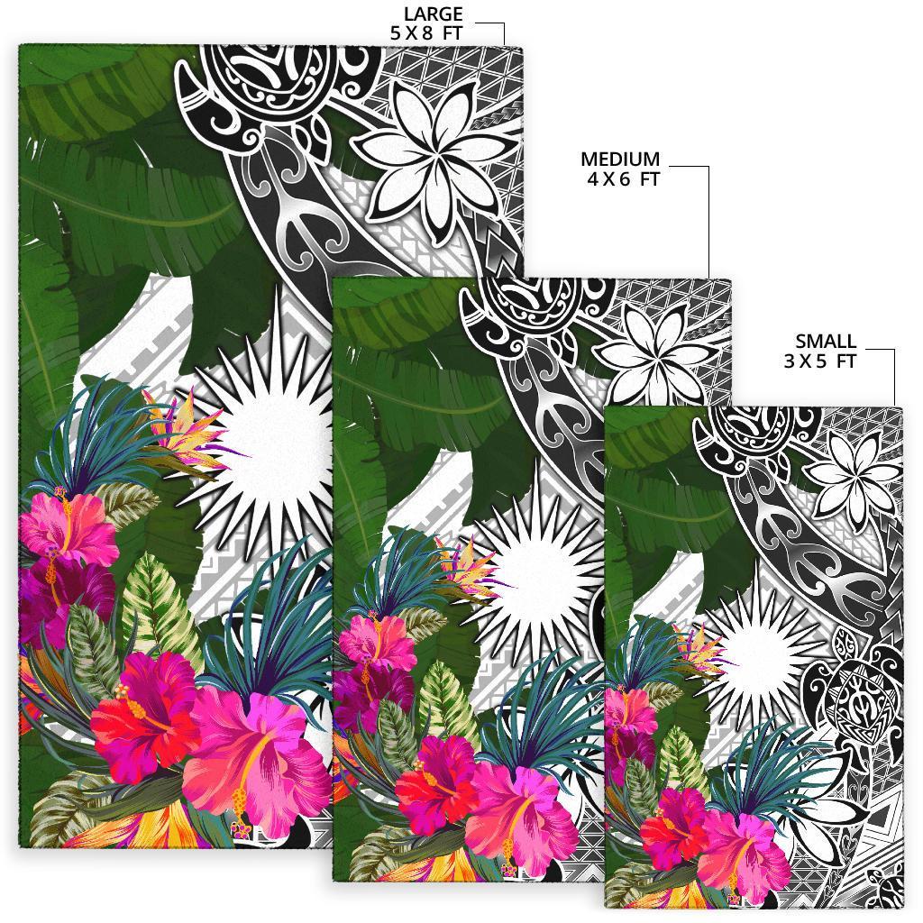 Marshall Islands Area Rug White - Turtle Plumeria Banana Leaf - Polynesian Pride