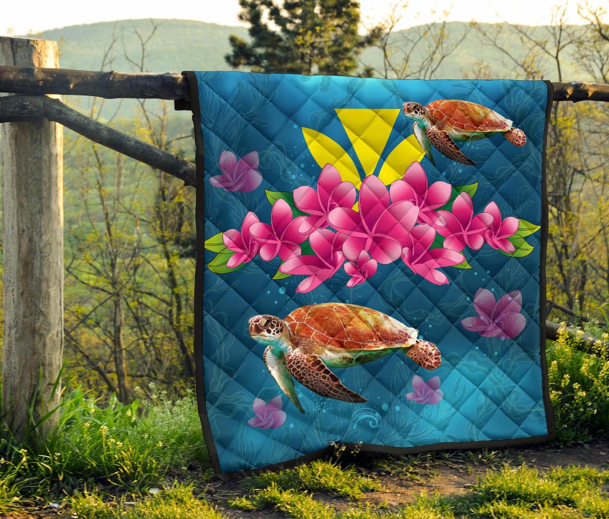 Hawaii Plumeria Kanaka Turtle Sea Premium Quilt - Polynesian Pride