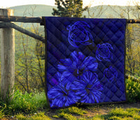 Hawaiian Map Turtle Hibiscus Vintage Polynesian Premium Quilt Blue - Polynesian Pride