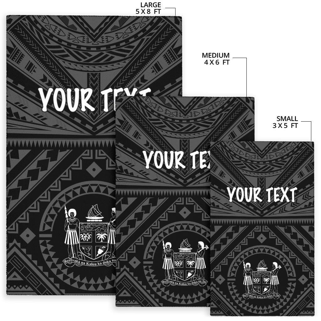 Fiji Personalised Area Rug - Fiji Seal With Polynesian Tattoo Style ( Black) - Polynesian Pride