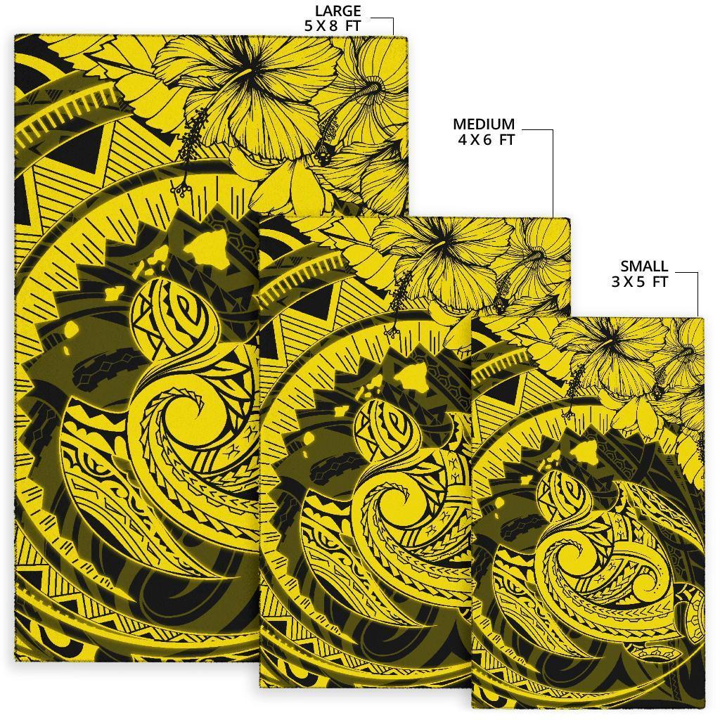 Hawaiian Map Kanaka Honu Hibiscus Globular Polynesian Area Rug AH - Polynesian Pride