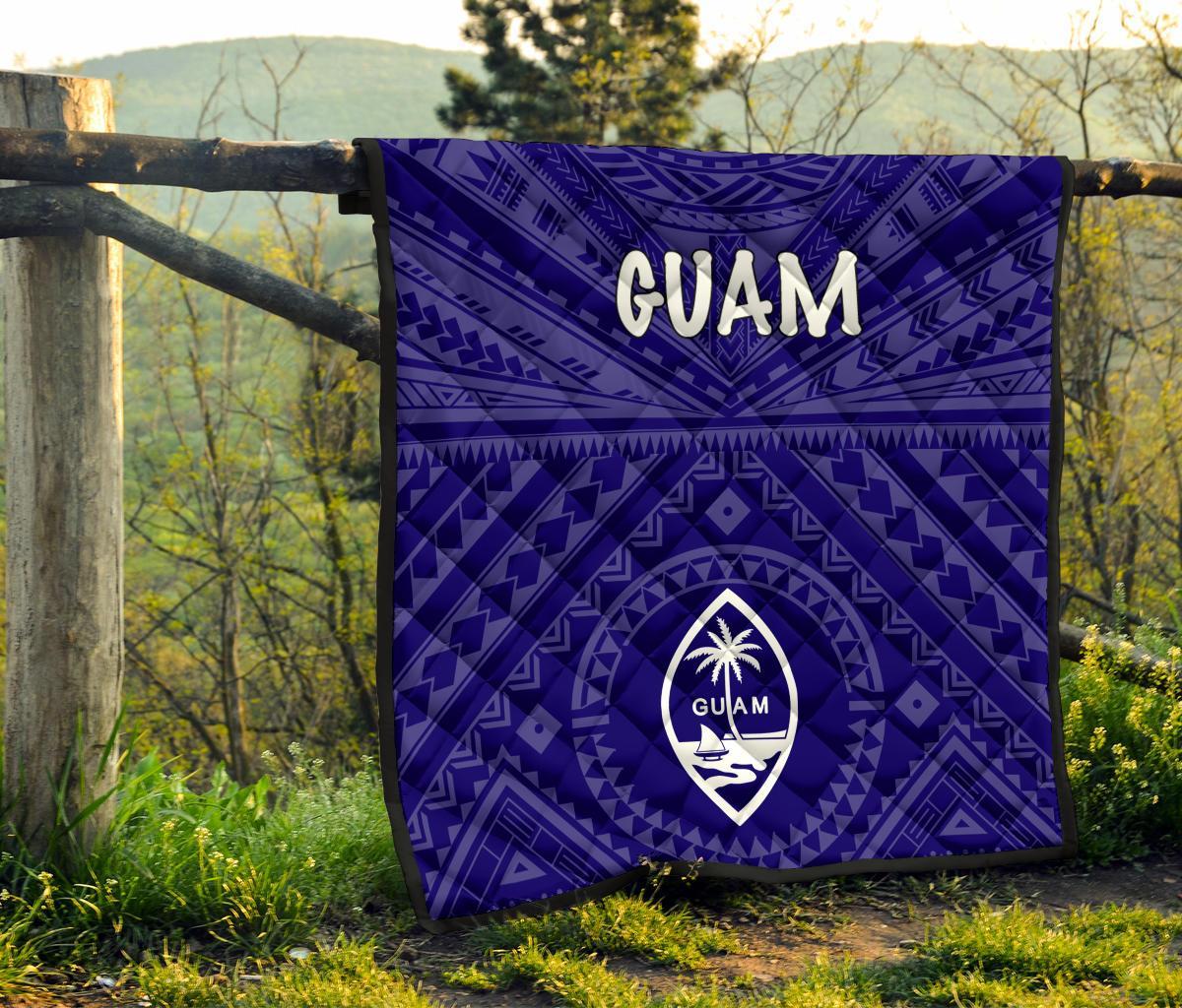 Guam Premium Quilt - Guam Seal With Polynesian Tattoo Style (Blue) - Polynesian Pride