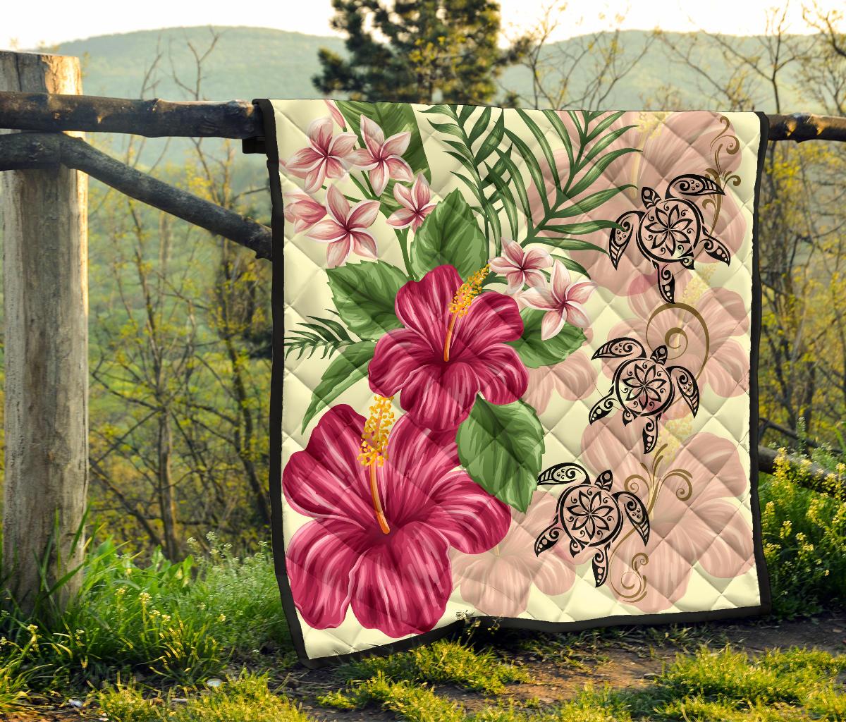 Hawaii Turtle Hibiscus Plumeria Beige Style - Premium Quilts AH - Polynesian Pride