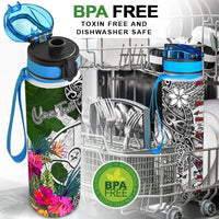 Yap Custom Personalised Hydro Tracking Bottle White - Turtle Plumeria Banana Leaf - Polynesian Pride