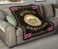 Hawaii Flag Polynesian Premium Quilt Gold - Love Style - Polynesian Pride