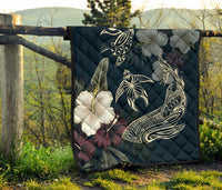 Hawaii Tropical Hibiscus Turtle Shark Aumakua Premium Quilt - Lucas Style - Blue - Polynesian Pride