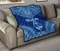 Guam Premium Quilt - Guam Coat Of Arms Polynesian Chief Blue Version - Polynesian Pride