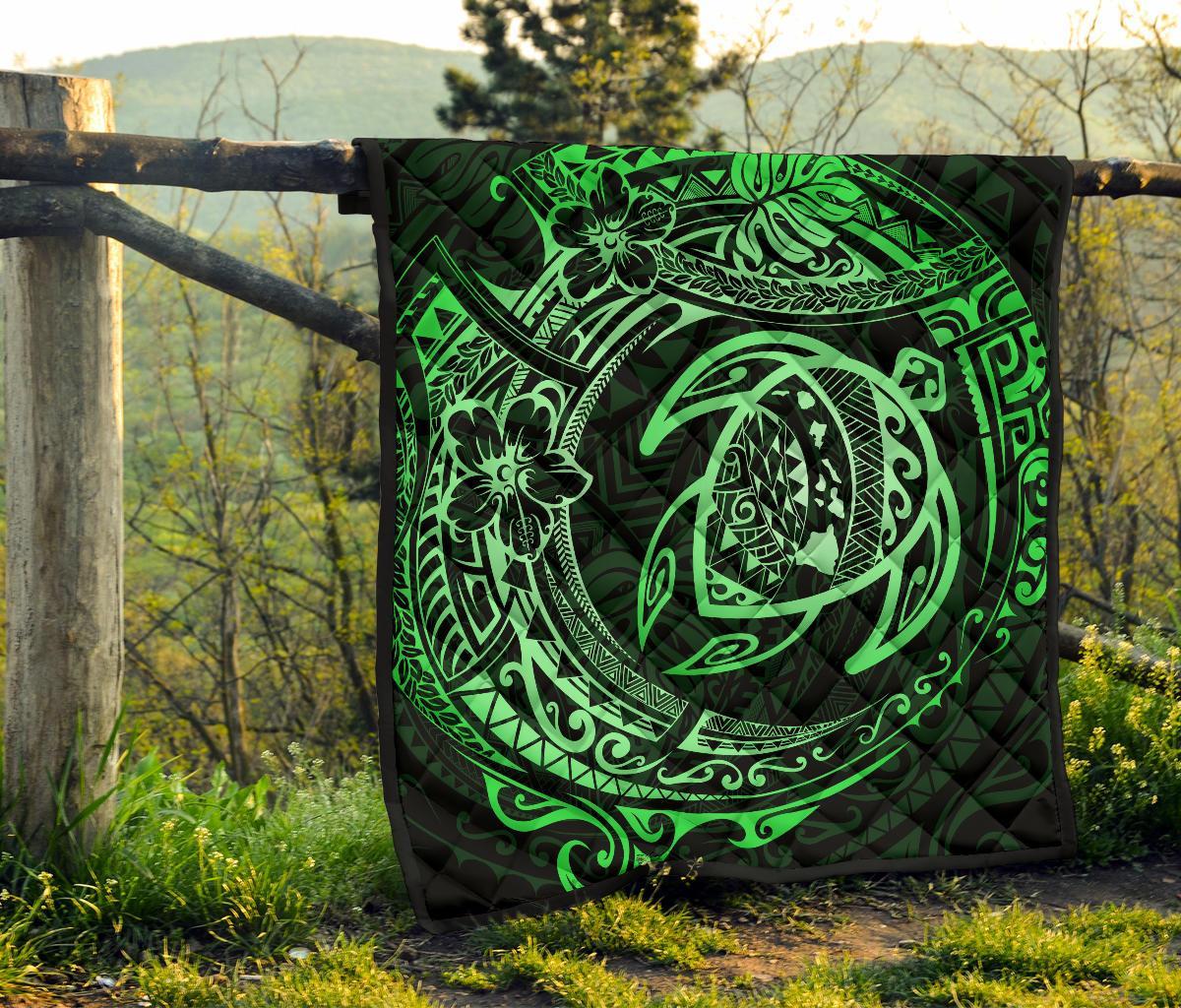 Hawaiian Turtle Polynesian Green Premium Quilt - Polynesian Pride