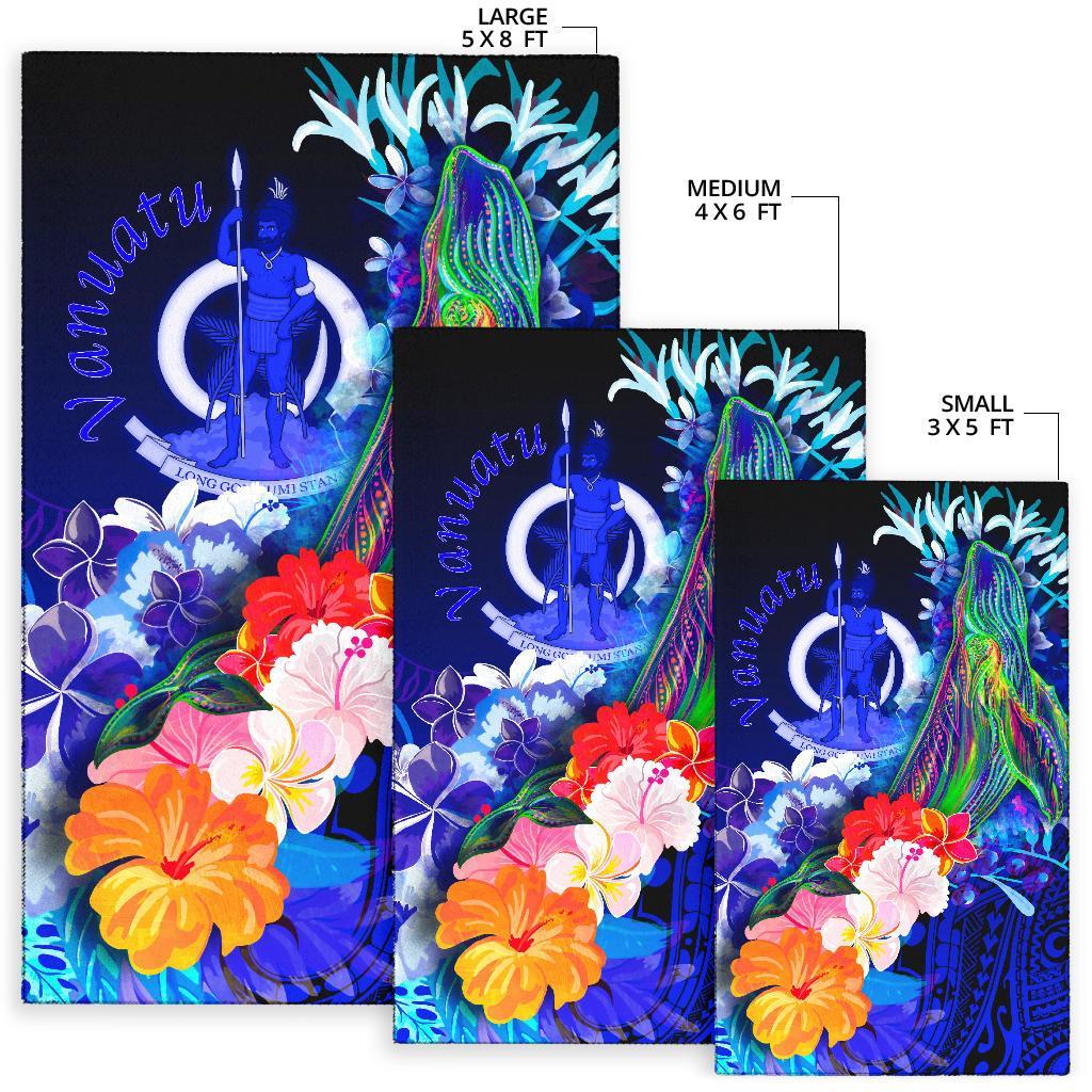 Vanuatu Area Rug - Humpback Whale with Tropical Flowers (Blue) - Polynesian Pride