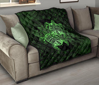 Hawaii Premium Quilt - Turtle Strong Pattern Hibiscus Plumeria Green AH - Polynesian Pride