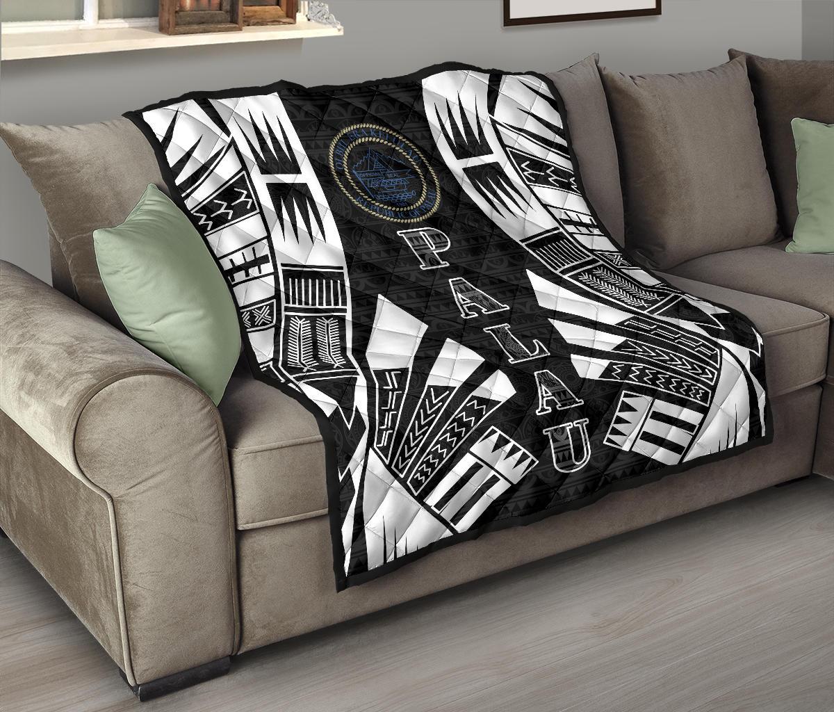 Palau Premium Quilt - Palau Seal Polynesian White Tattoo - Polynesian Pride