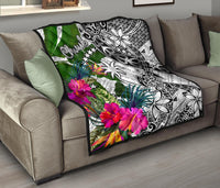 Chuuk Premium Quilt White - Turtle Plumeria Banana Leaf - Polynesian Pride