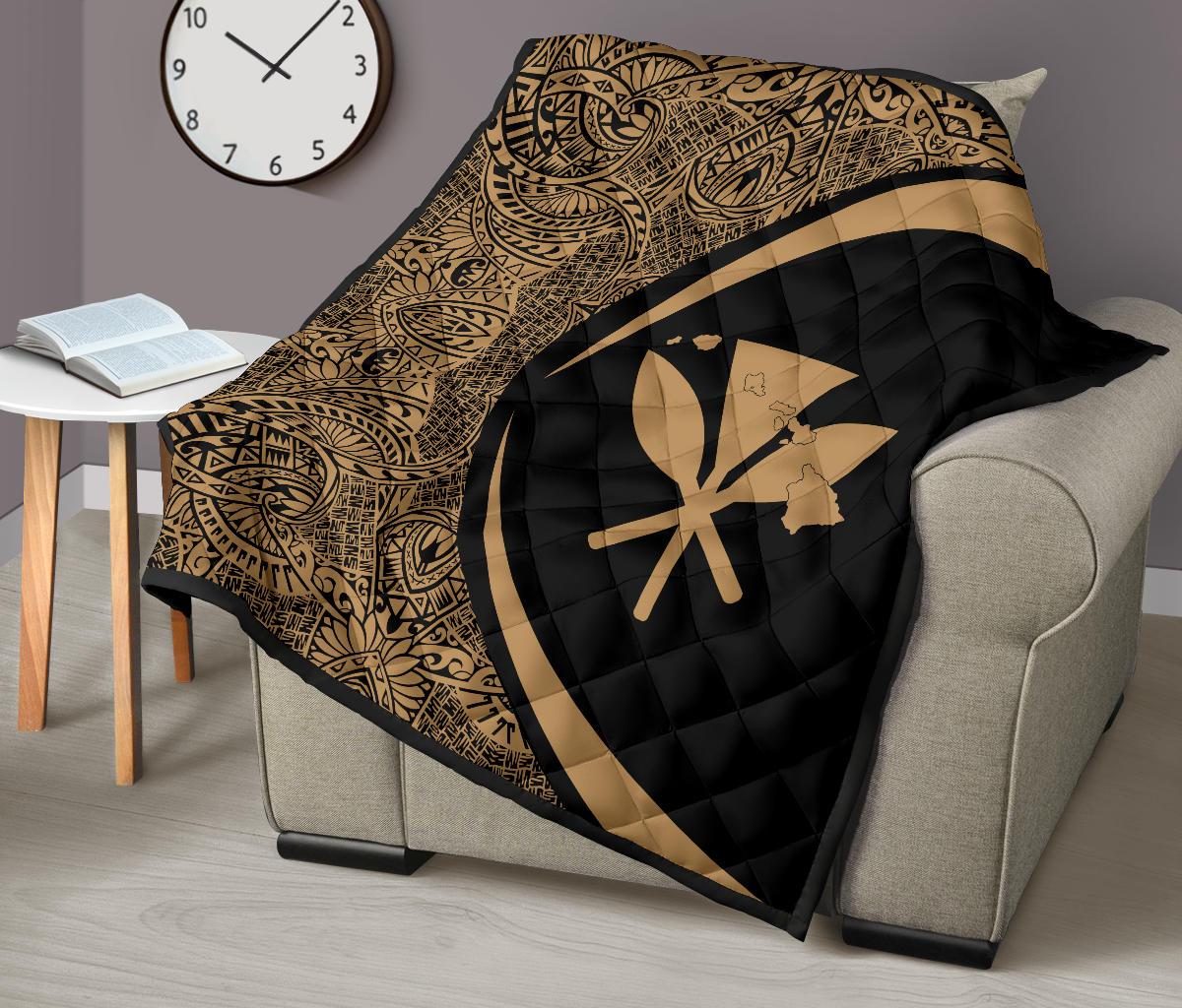 Hawaii Kanaka Polynesian Black Premium Quilt - Circle Style - Polynesian Pride