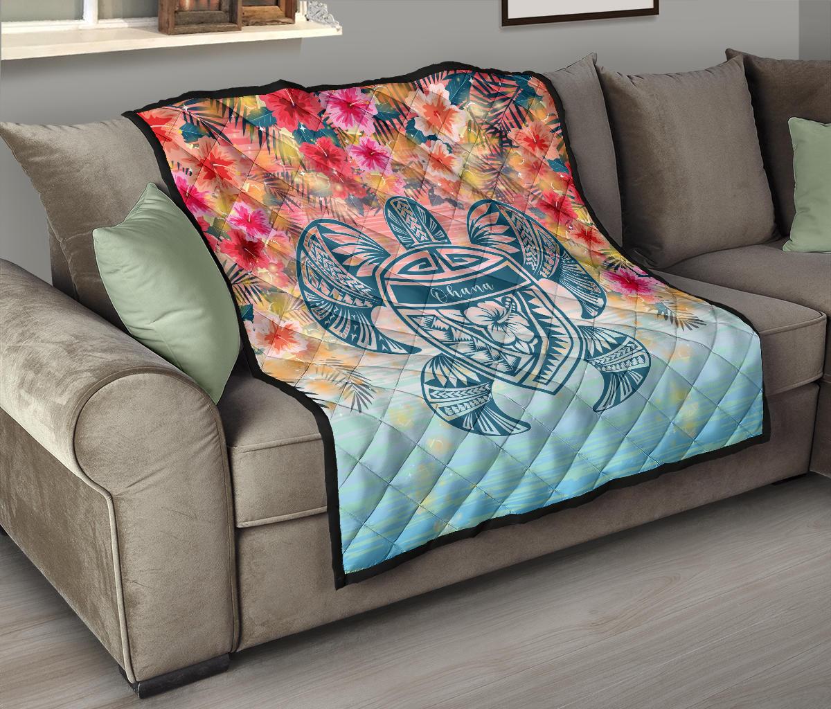 Hawaii Turtle Ohana Stary Night Hibiscus Premium Quilt - Polynesian Pride