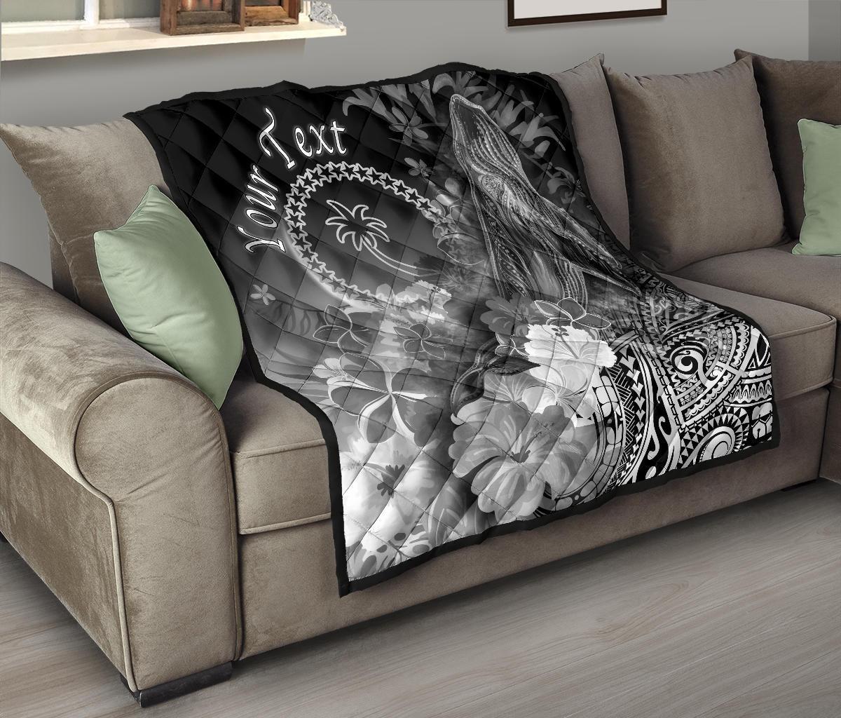 Custom Personalised Chuuk Premium Quilt - Humpback Whale with Tropical Flowers (Blue) - Polynesian Pride