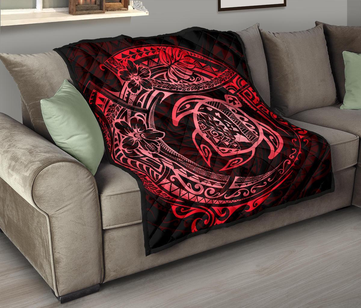 Hawaiian Turtle Polynesian Red Premium Quilt - Polynesian Pride