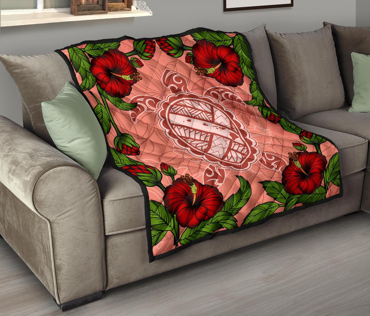 Hawaii Turtle Hibiscus Pink Premium Quilt - Polynesian Pride