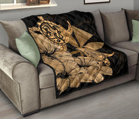 Hawaii Turtle Premium Quilt Polynesian Hibiscus Art Ver 2.0 Gold AH - Polynesian Pride