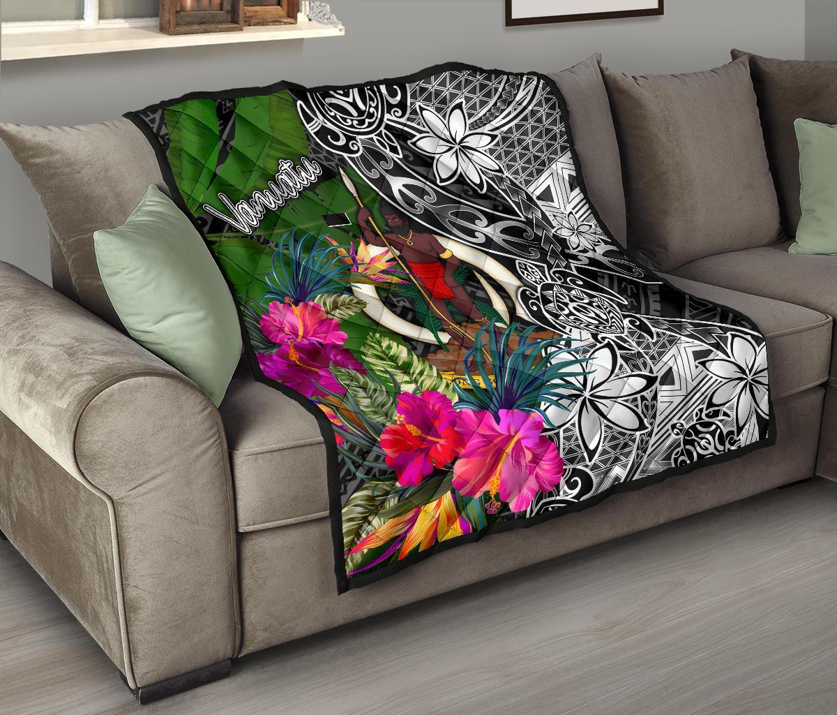 Vanuatu Premium Quilt - Turtle Plumeria Banana Leaf - Polynesian Pride