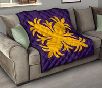 Hawaiian Premium Quilt Royal Pattern - Purple And Gold - A2 Style - Polynesian Pride